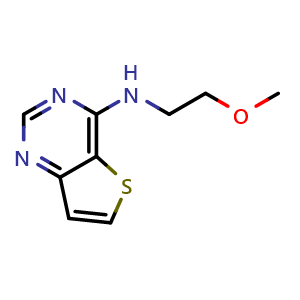 Chemical structure of N-(2-methoxyethyl)thieno[3,2-d]pyrimidin-4-amine , CAS 1097168-21-2, AChemBlock Q58708