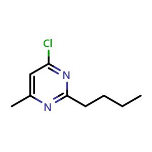 Chemical structure of 2-butyl-4-chloro-6-methylpyrimidine , CAS 848499-42-3, AChemBlock Q58709
