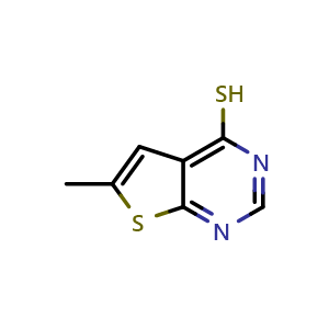 Chemical structure of 6-methylthieno[2,3-d]pyrimidine-4-thiol , CAS 25710-07-0, AChemBlock Q58717
