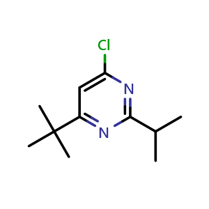 Chemical structure of 4-(tert-butyl)-6-chloro-2-isopropylpyrimidine , CAS 1153410-79-7, AChemBlock Q58719