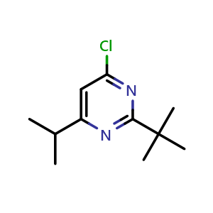 Chemical structure of 2-(tert-butyl)-4-chloro-6-isopropylpyrimidine , CAS 1155152-58-1, AChemBlock Q58720