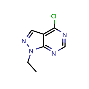 Chemical structure of 4-chloro-1-ethyl-1H-pyrazolo[3,4-d]pyrimidine , CAS 1248709-15-0, AChemBlock Q58731
