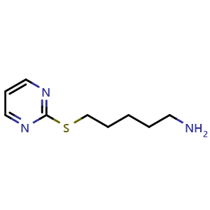Chemical structure of 5-(pyrimidin-2-ylthio)pentan-1-amine , CAS 642092-88-4, AChemBlock Q58732