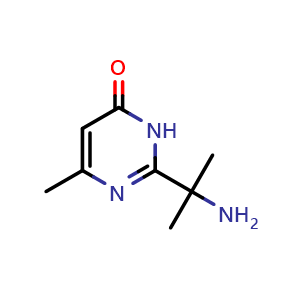 Chemical structure of 2-(2-aminopropan-2-yl)-6-methylpyrimidin-4(3H)-one , CAS 1271708-59-8, AChemBlock Q58774