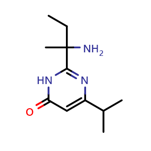 Chemical structure of 2-(2-aminobutan-2-yl)-6-isopropylpyrimidin-4(3H)-one , CAS 1333627-60-3, AChemBlock Q58785