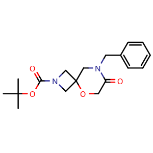 Chemical structure of tert-butyl 8-benzyl-7-oxo-5-oxa-2,8-diazaspiro[3.5]nonane-2-carboxylate , CAS 1803594-77-5, AChemBlock Q58791