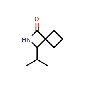 Chemical structure of 3-isopropyl-2-azaspiro[3.3]heptan-1-one , CAS 1803602-08-5, AChemBlock Q58794
