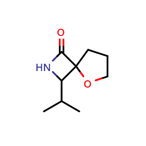 Chemical structure of 3-isopropyl-5-oxa-2-azaspiro[3.4]octan-1-one , CAS 1820716-61-7, AChemBlock Q58803