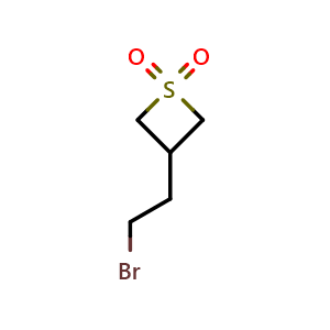 Chemical structure of 3-(2-bromoethyl)thietane 1,1-dioxide , CAS 1784790-19-7, AChemBlock Q58813