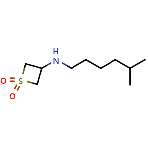 Chemical structure of 3-((5-methylhexyl)amino)thietane 1,1-dioxide , CAS 1882165-53-8, AChemBlock Q58849
