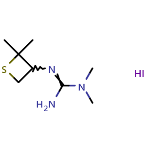 Chemical structure of 2-(2,2-dimethylthietan-3-yl)-1,1-dimethylguanidine hydroiodide , CAS 1865950-05-5, AChemBlock Q58856