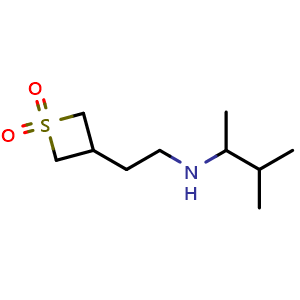 Chemical structure of 3-(2-((3-methylbutan-2-yl)amino)ethyl)thietane 1,1-dioxide , CAS 1860960-77-5, AChemBlock Q58859