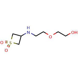 Chemical structure of 3-((2-(2-hydroxyethoxy)ethyl)amino)thietane 1,1-dioxide , CAS 1864459-51-7, AChemBlock Q58864
