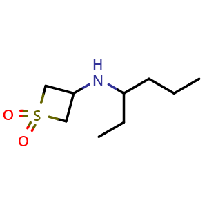 Chemical structure of 3-(hexan-3-ylamino)thietane 1,1-dioxide , CAS 1862971-48-9, AChemBlock Q58877