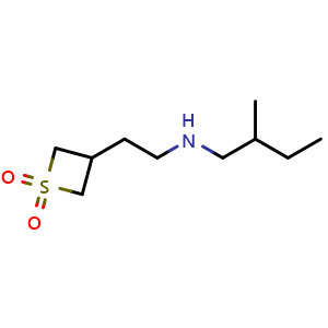 Chemical structure of 3-(2-((2-methylbutyl)amino)ethyl)thietane 1,1-dioxide , CAS 1862491-82-4, AChemBlock Q58901