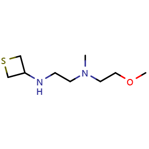Chemical structure of N1-(2-methoxyethyl)-N1-methyl-N2-(thietan-3-yl)ethane-1,2-diamine , CAS 1866389-93-6, AChemBlock Q58945