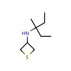 Chemical structure of N-(3-Methylpentan-3-yl)thietan-3-amine , CAS 1849296-66-7, AChemBlock Q58951