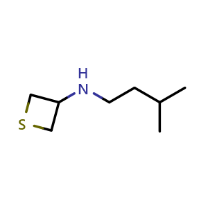 Chemical structure of N-isopentylthietan-3-amine , CAS 1516779-13-7, AChemBlock Q58966
