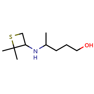 Chemical structure of 4-((2,2-dimethylthietan-3-yl)amino)pentan-1-ol , CAS 1865973-86-9, AChemBlock Q58971