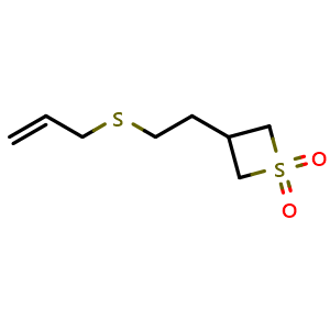 Chemical structure of 3-(2-(allylthio)ethyl)thietane 1,1-dioxide , CAS 1878955-64-6, AChemBlock Q58980