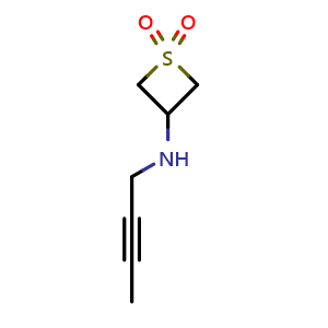 Chemical structure of 3-(but-2-yn-1-ylamino)thietane 1,1-dioxide , CAS 1849302-37-9, AChemBlock Q58991