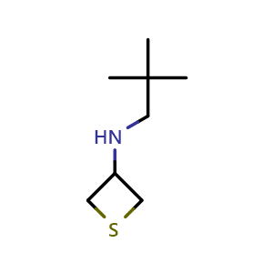 Chemical structure of N-neopentylthietan-3-amine , CAS 1871975-47-1, AChemBlock Q58999