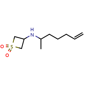 Chemical structure of 3-(hept-6-en-2-ylamino)thietane 1,1-dioxide , CAS 1873128-45-0, AChemBlock Q59005