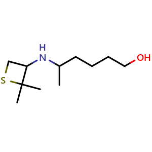 Chemical structure of 5-((2,2-dimethylthietan-3-yl)amino)hexan-1-ol , CAS 1875011-06-5, AChemBlock Q59006