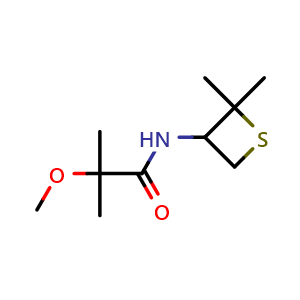 Chemical structure of N-(2,2-dimethylthietan-3-yl)-2-methoxy-2-methylpropanamide , CAS 1866348-78-8, AChemBlock Q59070