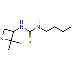 Chemical structure of 1-butyl-3-(2,2-dimethylthietan-3-yl)thiourea , CAS 1865563-69-4, AChemBlock Q59072