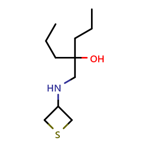 Chemical structure of 4-((thietan-3-ylamino)methyl)heptan-4-ol , CAS 1881099-43-9, AChemBlock Q59076