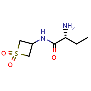 Chemical structure of (R)-2-amino-N-(1,1-dioxidothietan-3-yl)butanamide , CAS 1841711-31-6, AChemBlock Q59108