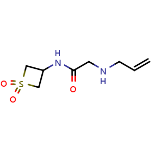 Chemical structure of 2-(allylamino)-N-(1,1-dioxidothietan-3-yl)acetamide , CAS 1860249-06-4, AChemBlock Q59113