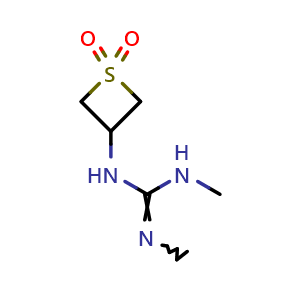 Chemical structure of 1-(1,1-dioxidothietan-3-yl)-2,3-dimethylguanidine , CAS 1868635-08-8, AChemBlock Q59116
