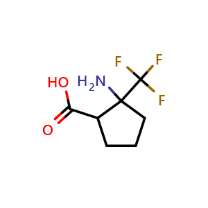 Chemical structure of 2-amino-2-(trifluoromethyl)cyclopentane-1-carboxylic acid , CAS 1315366-82-5, AChemBlock Q59155