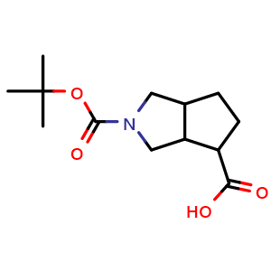 Chemical structure of 2-(tert-Butoxycarbonyl)octahydrocyclopenta[c]pyrrole-4-carboxylic acid , CAS 1334146-48-3, AChemBlock Q59158