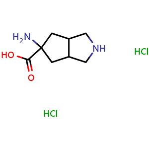Chemical structure of 5-Aminooctahydrocyclopenta[c]pyrrole-5-carboxylic acid dihydrochloride , CAS 1172516-81-2, AChemBlock Q59167