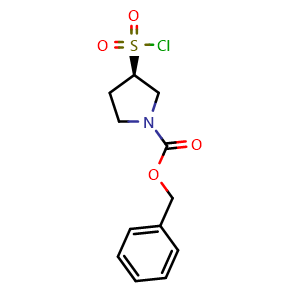 Chemical structure of benzyl (R)-3-(chlorosulfonyl)pyrrolidine-1-carboxylate , CAS 1134112-00-7, AChemBlock Q59171