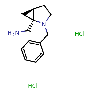 Chemical structure of ((1S,5R)-2-benzyl-2-azabicyclo[3.1.0]hexan-1-yl)methanamine dihydrochloride , CAS 1485393-23-4, AChemBlock Q59183