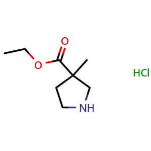 Chemical structure of ethyl 3-methylpyrrolidine-3-carboxylate hydrochloride , CAS 1421604-12-7, AChemBlock Q59188
