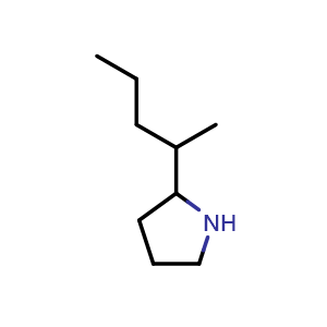 Chemical structure of 2-(pentan-2-yl)pyrrolidine , CAS 1042652-17-4, AChemBlock Q59215