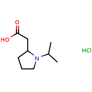Chemical structure of 2-(1-isopropylpyrrolidin-2-yl)acetic acid hydrochloride , CAS 1423026-15-6, AChemBlock Q59219