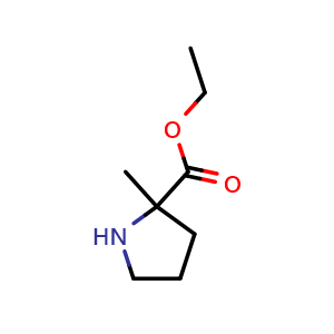 Chemical structure of ethyl 2-methylpyrrolidine-2-carboxylate , CAS 16277-07-9, AChemBlock Q59254