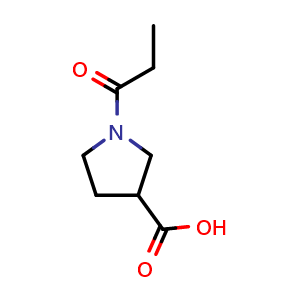 Chemical structure of 1-propionylpyrrolidine-3-carboxylic acid , CAS 1245614-91-8, AChemBlock Q59256