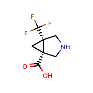 Chemical structure of (1R,5S)-5-(trifluoromethyl)-3-azabicyclo[3.1.0]hexane-1-carboxylic acid , CAS 1283107-80-1, AChemBlock Q59259