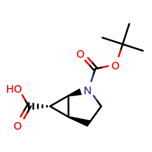 Chemical structure of (1S,5S,6S)-2-(tert-butoxycarbonyl)-2-azabicyclo[3.1.0]hexane-6-carboxylic acid , CAS 1308650-52-3, AChemBlock Q59276