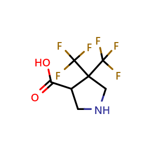 Chemical structure of 4,4-bis(trifluoromethyl)pyrrolidine-3-carboxylic acid , CAS 1251924-62-5, AChemBlock Q59281