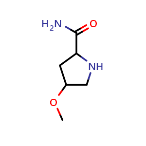 Chemical structure of 4-Methoxypyrrolidine-2-carboxamide , CAS 1249248-31-4, AChemBlock Q59305