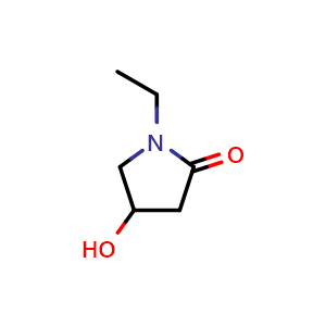 Chemical structure of 1-Ethyl-4-hydroxypyrrolidin-2-one , CAS 68252-21-1, AChemBlock Q59306