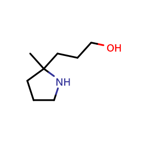 Chemical structure of 3-(2-methylpyrrolidin-2-yl)propan-1-ol , CAS 1427380-58-2, AChemBlock Q59316